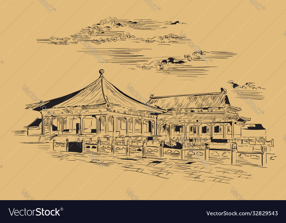 Beige china hand drawing landmark 4