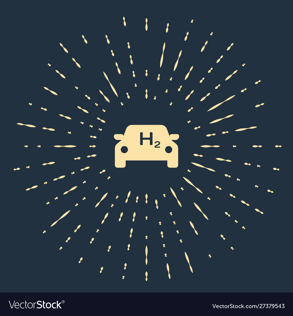 Beige hydrogen car icon isolated on dark blue