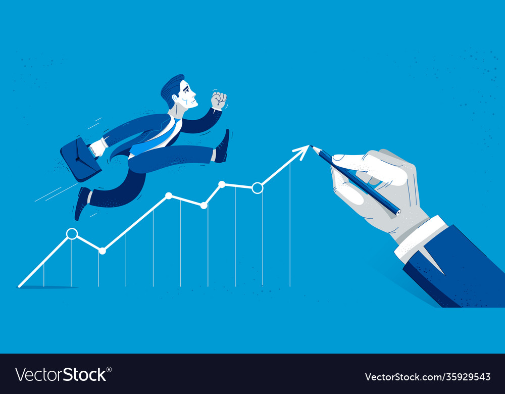 Business man run and hurry on growth chart graph