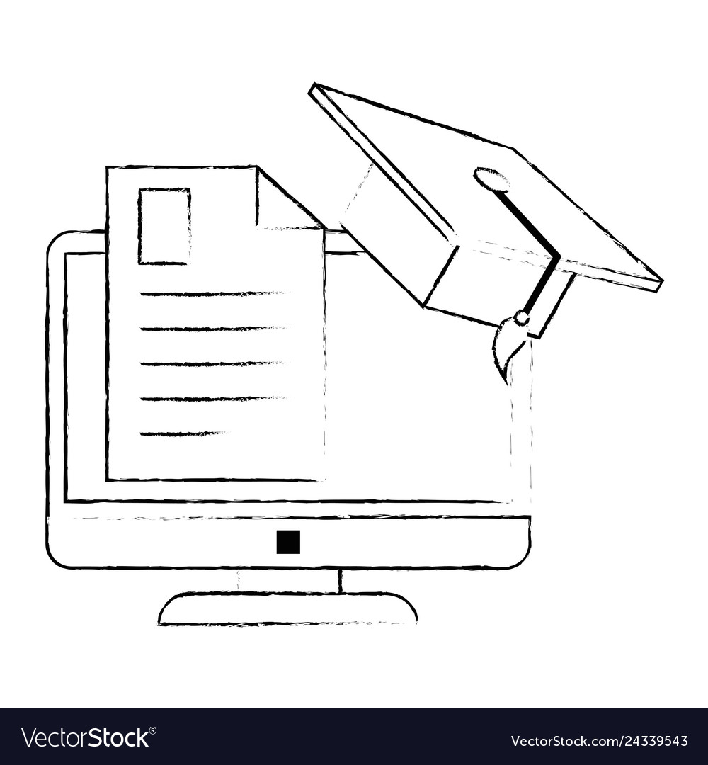 Document with computer and hat graduation vector image Document with computer and hat graduation