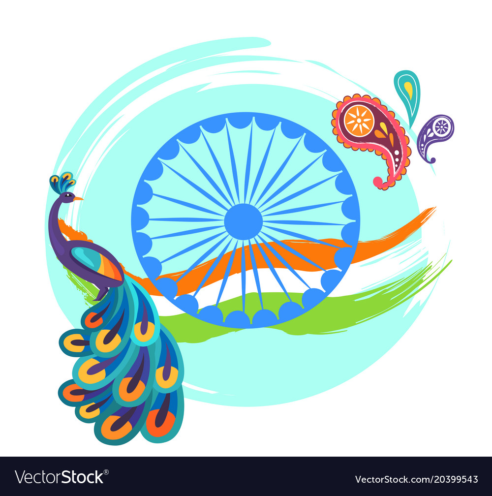 Independence day poster with colorful peacock Vector Image