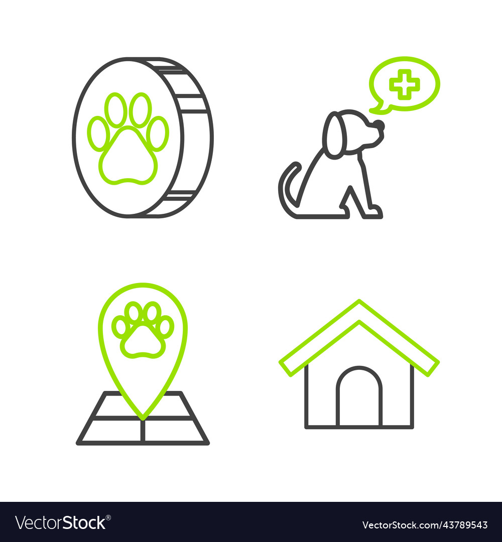 Set line dog house map pointer with veterinary Vector Image Set line dog house map pointer with veterinary