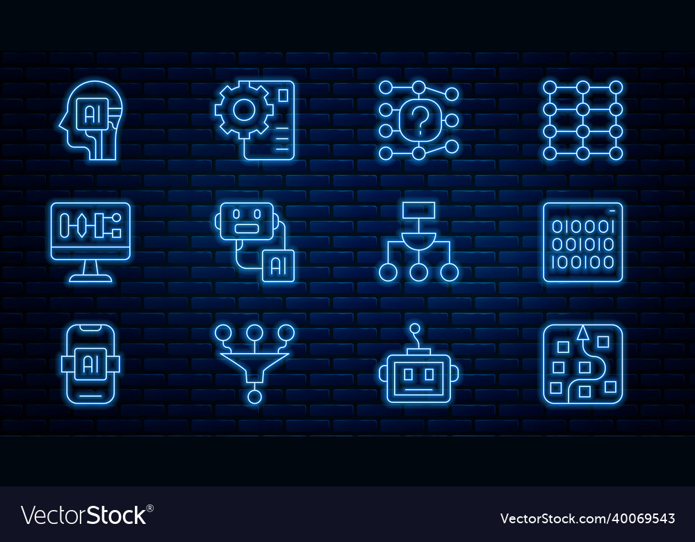 Set line neural network binary code artificial vector image Set line neural network binary code artificial