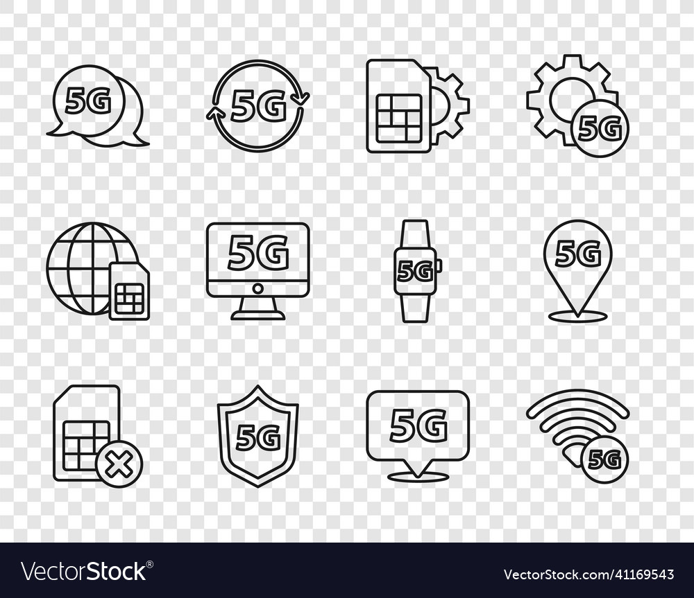 Set line sim card rejected 5g network setting Vector Image Set line sim card rejected 5g network setting