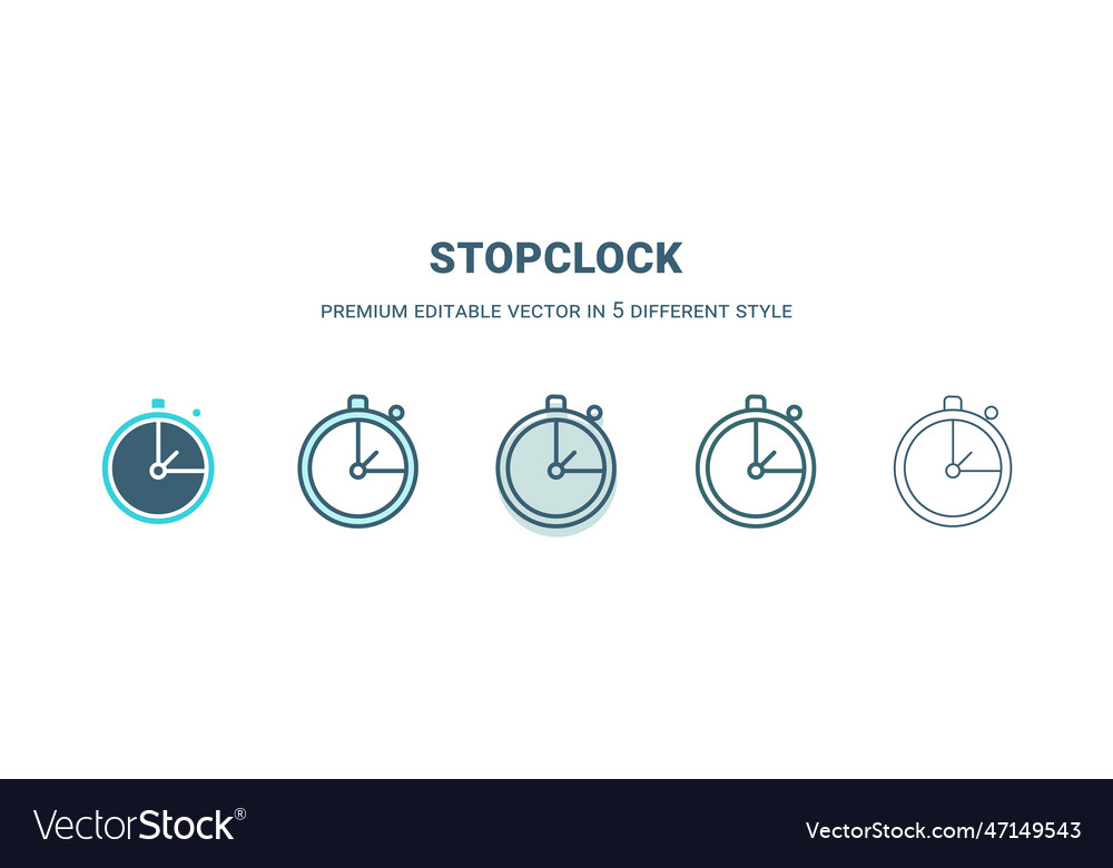 Stopclock icon in 5 different style outline