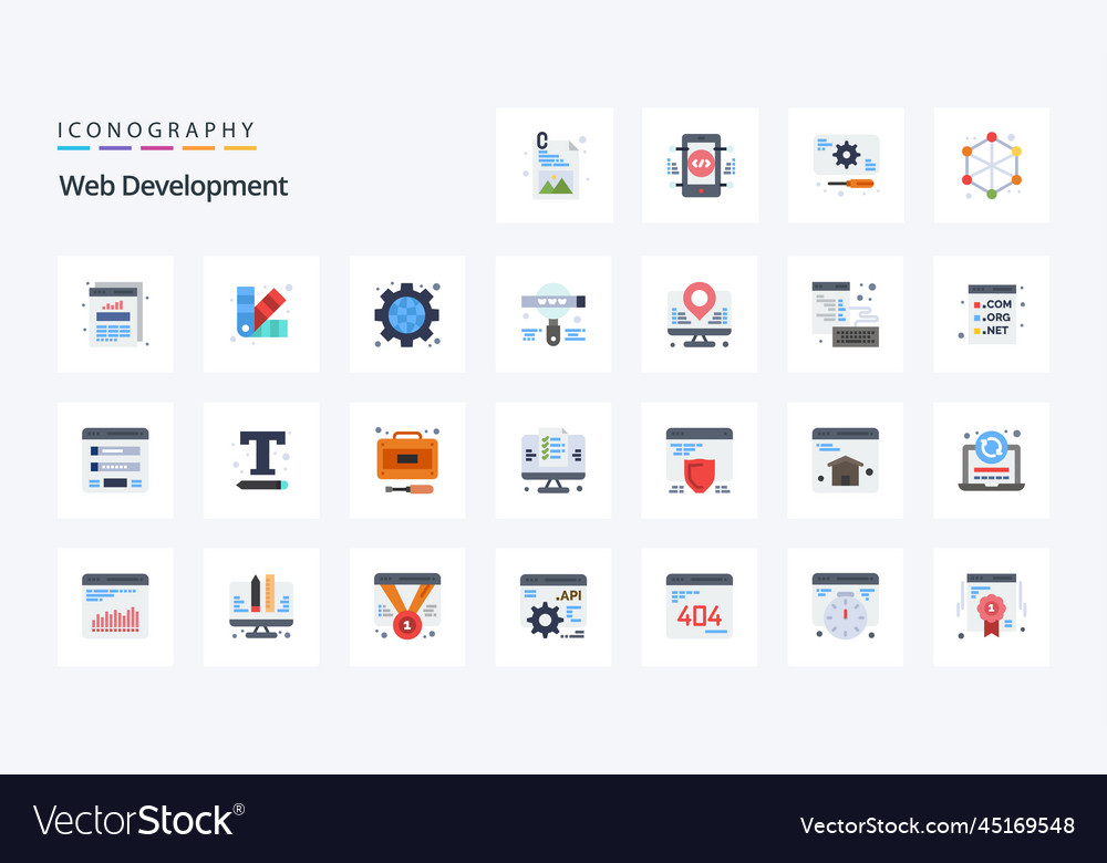 25 web development flat color icon pack