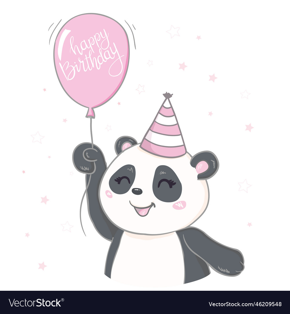 Birthday panda with gift box and balloon Vector Image