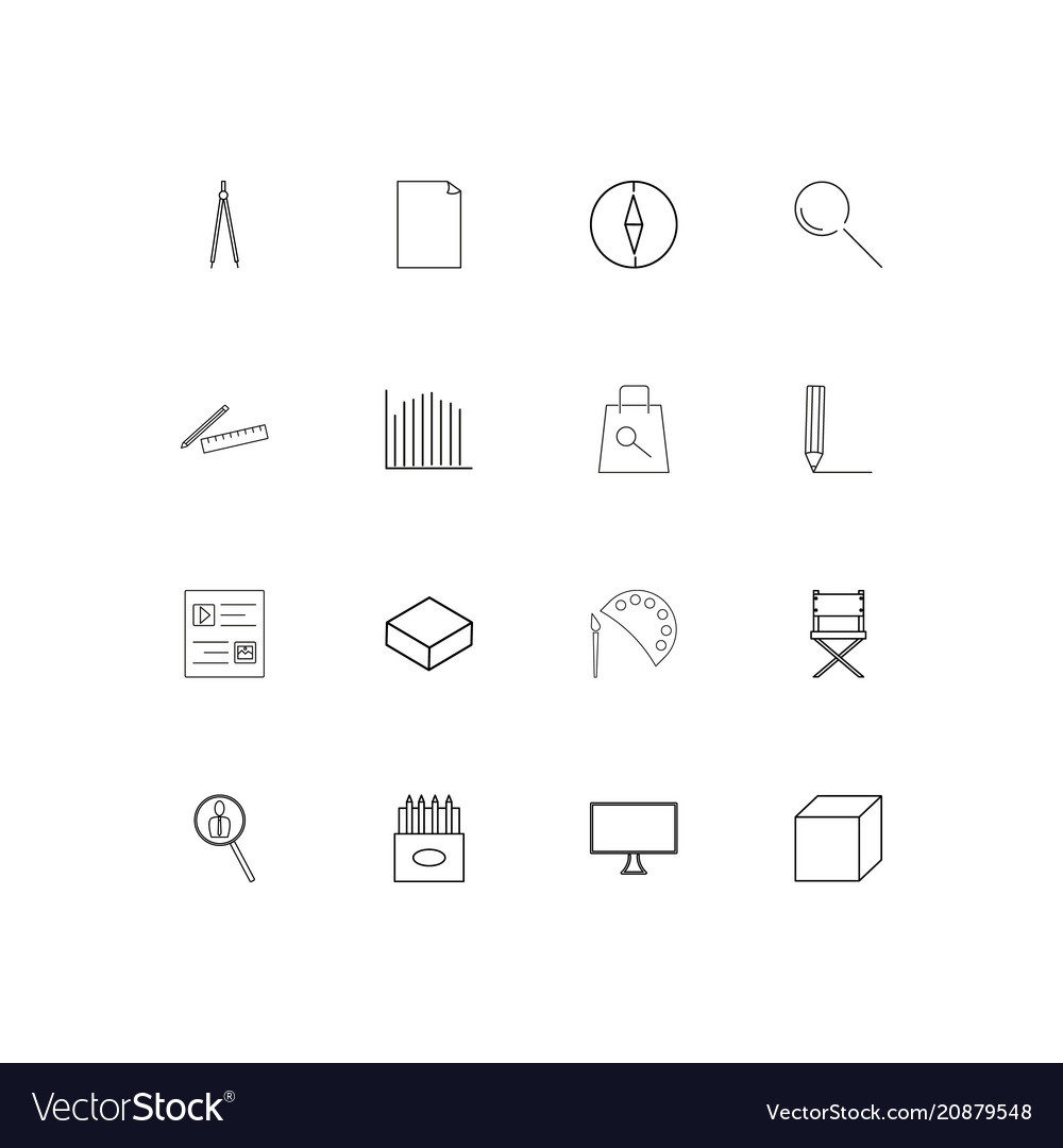 Creative process and design linear thin icons set