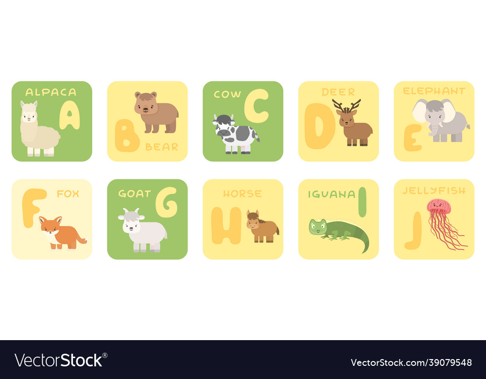 cute a j zoo alphabet isolated education vector image