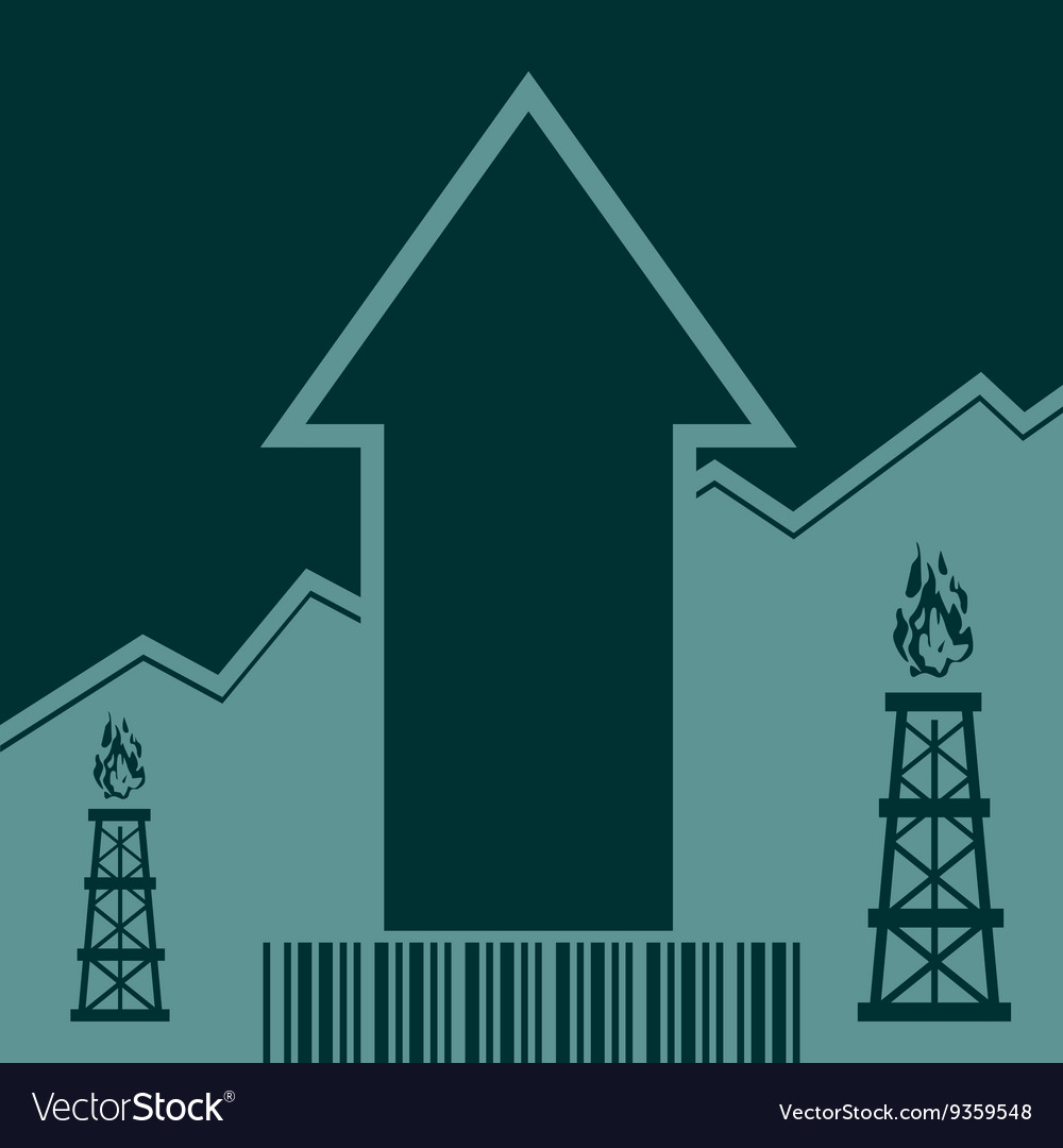 Gas rig icon on grow up arrow and bar code