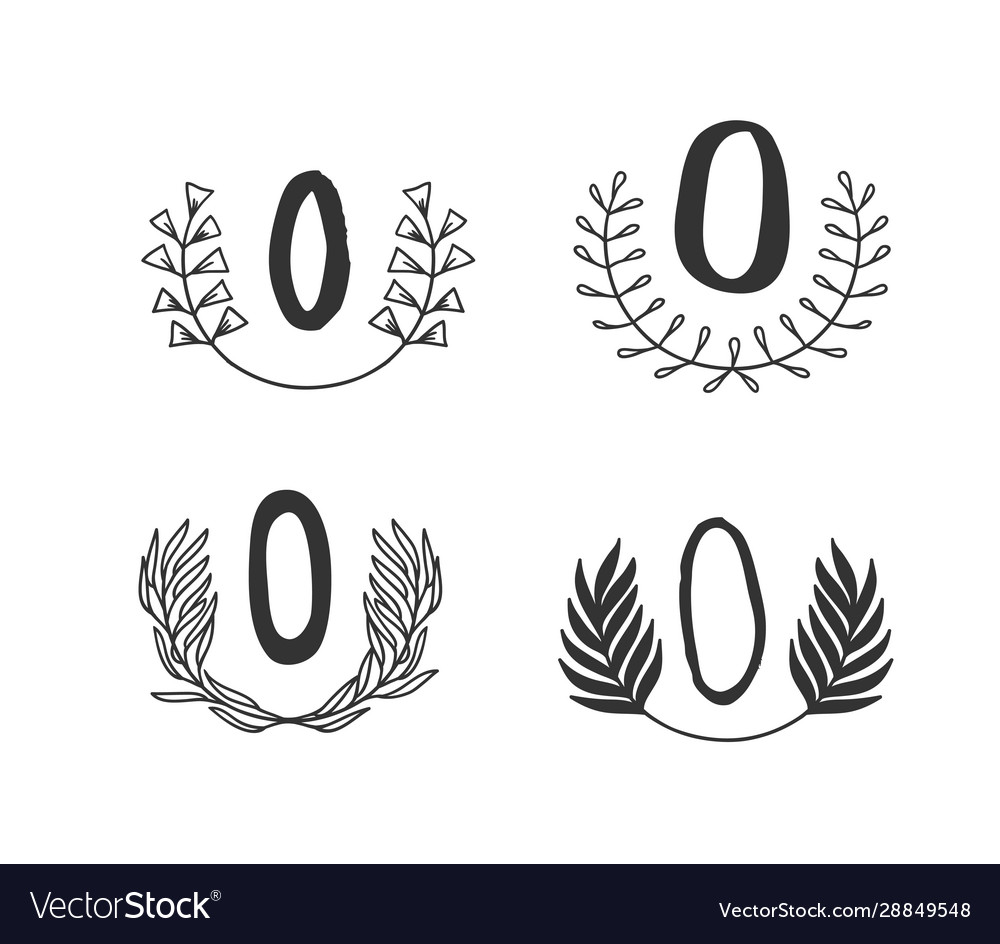 Hand drawn set monogram objects for design use