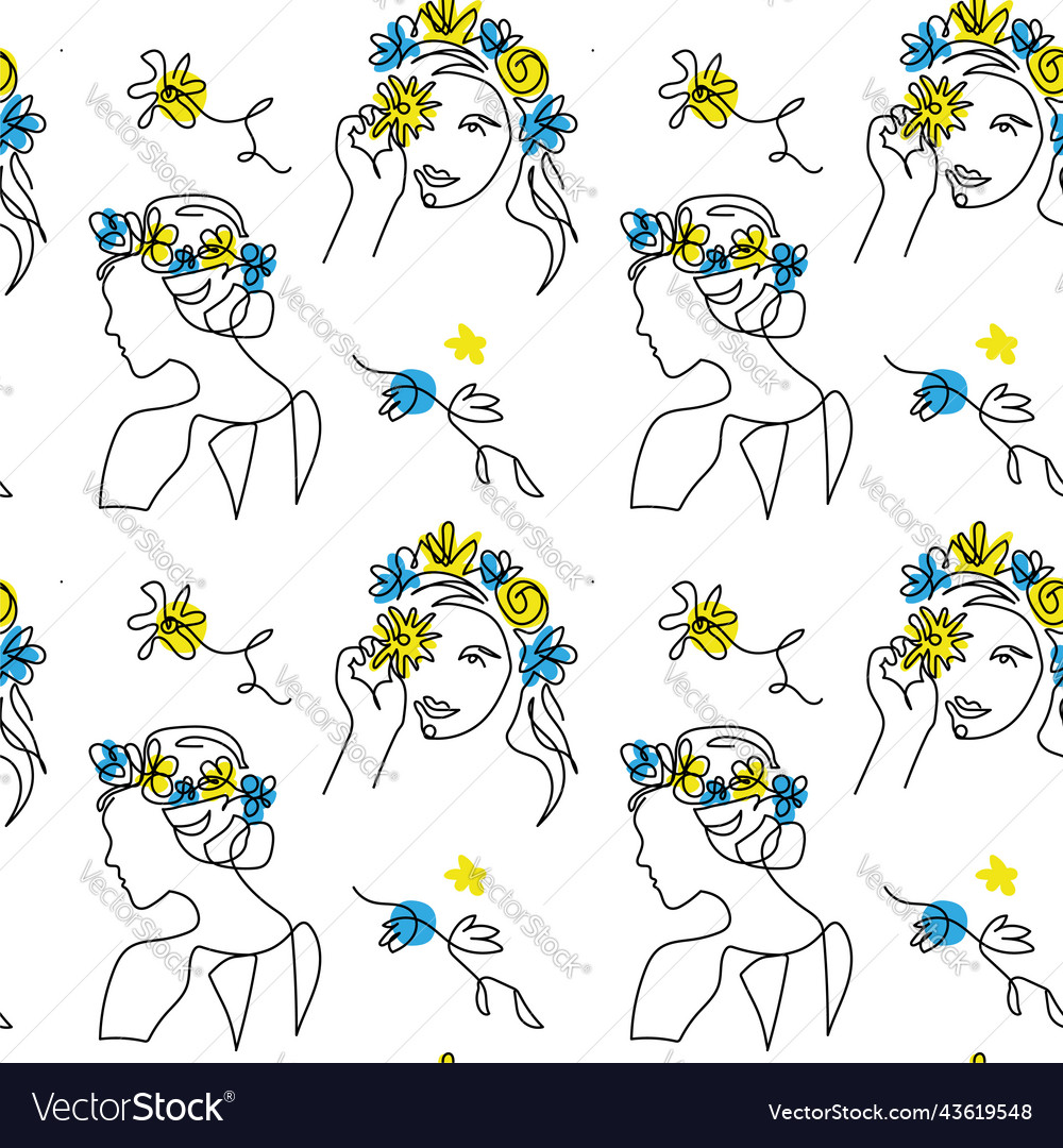 Head in flowers pattern one continuous vector image Head in flowers pattern one continuous