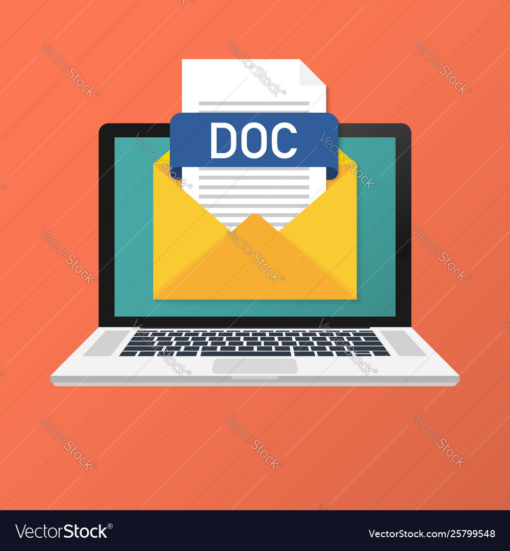 Laptop with envelope and doc file notebook Vector Image Laptop with envelope and doc file notebook