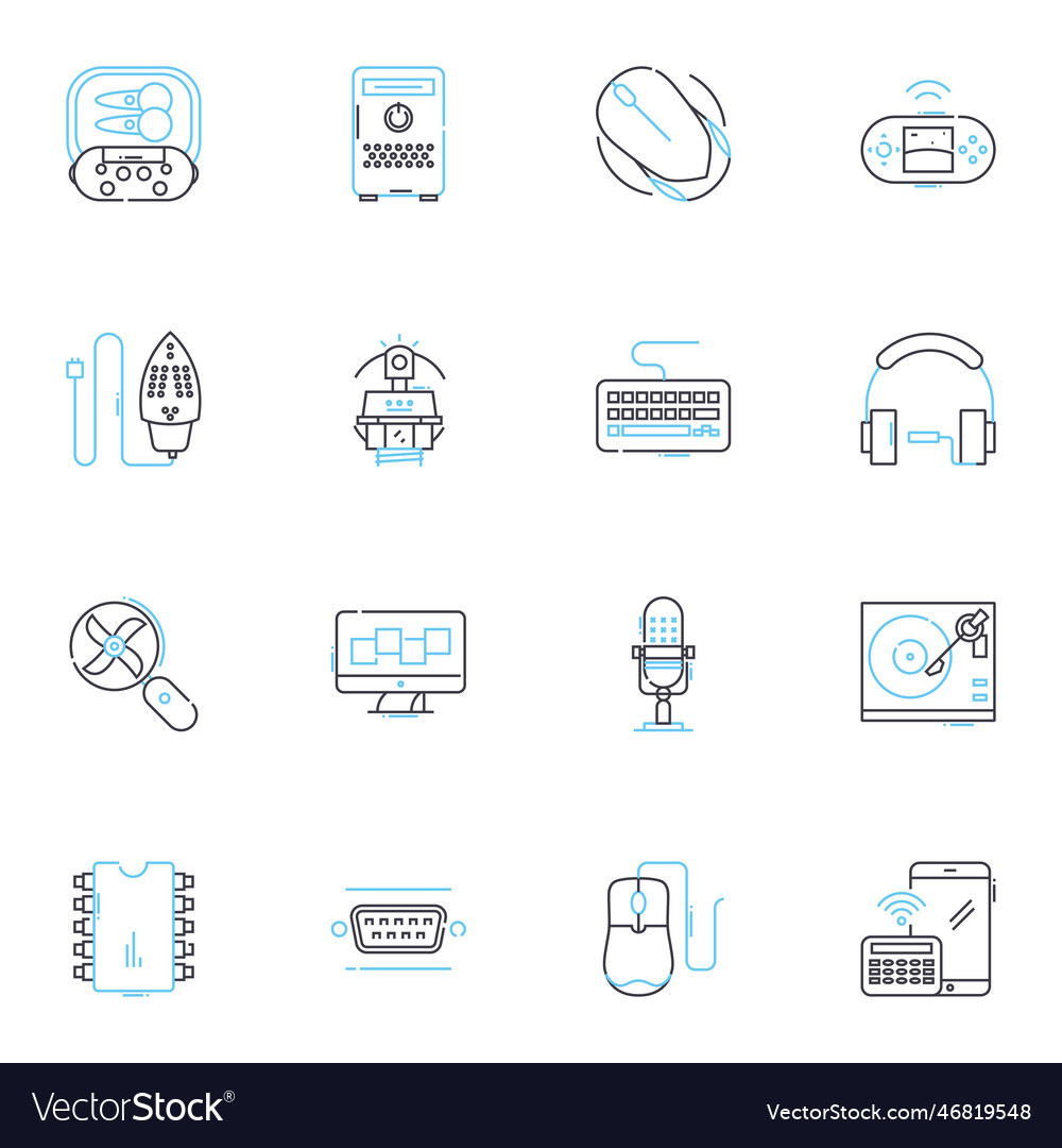 Mechanized orchestration linear icons set vector image Mechanized orchestration linear icons set