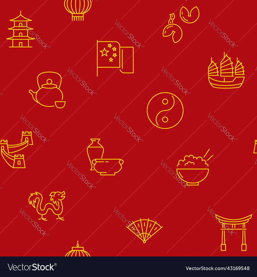 Red china seamless pattern in line style vector image Red china seamless pattern in line style