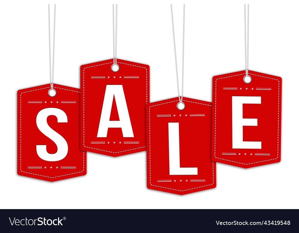 Sale tag on red hanging labels