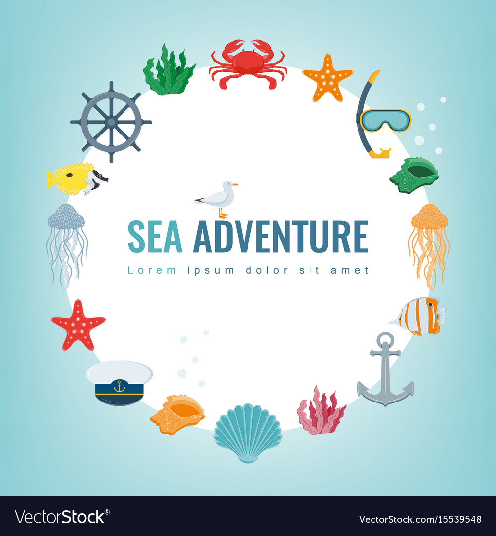 Sea icons and symbols set animals nautical