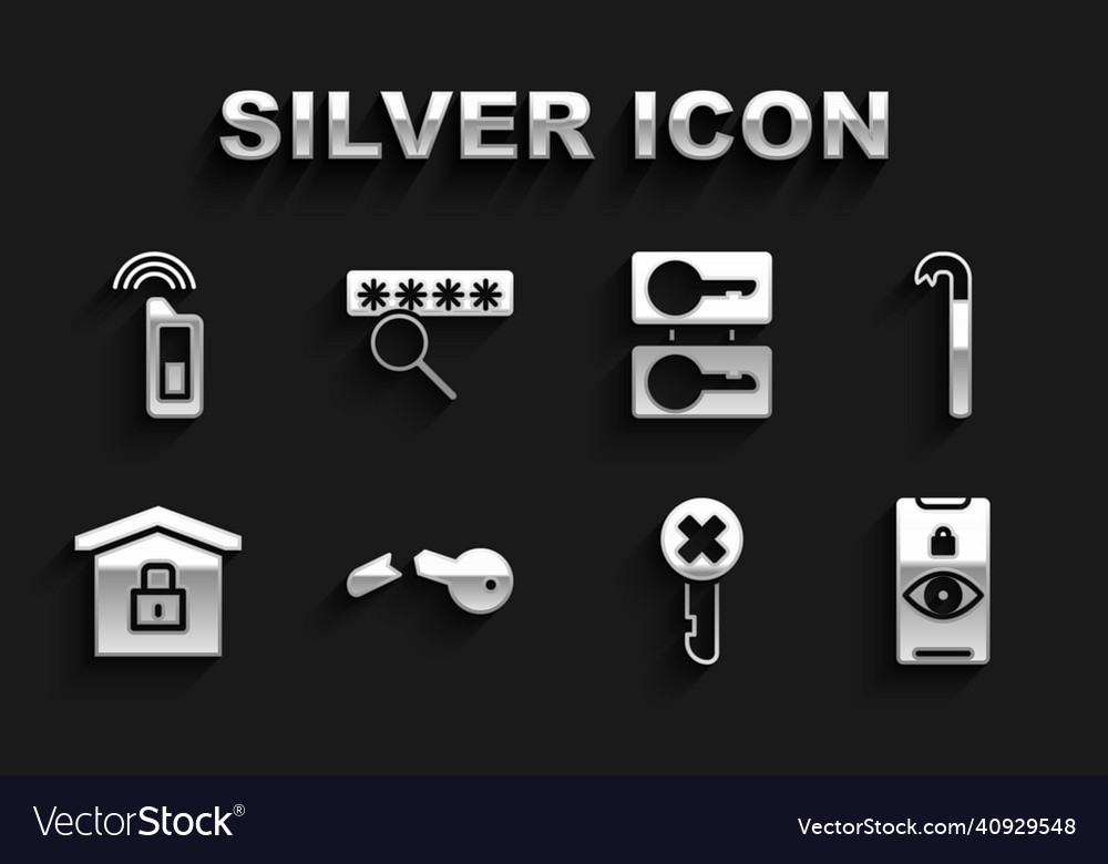 Set broken key crowbar eye scan wrong house vector image Set broken key crowbar eye scan wrong house