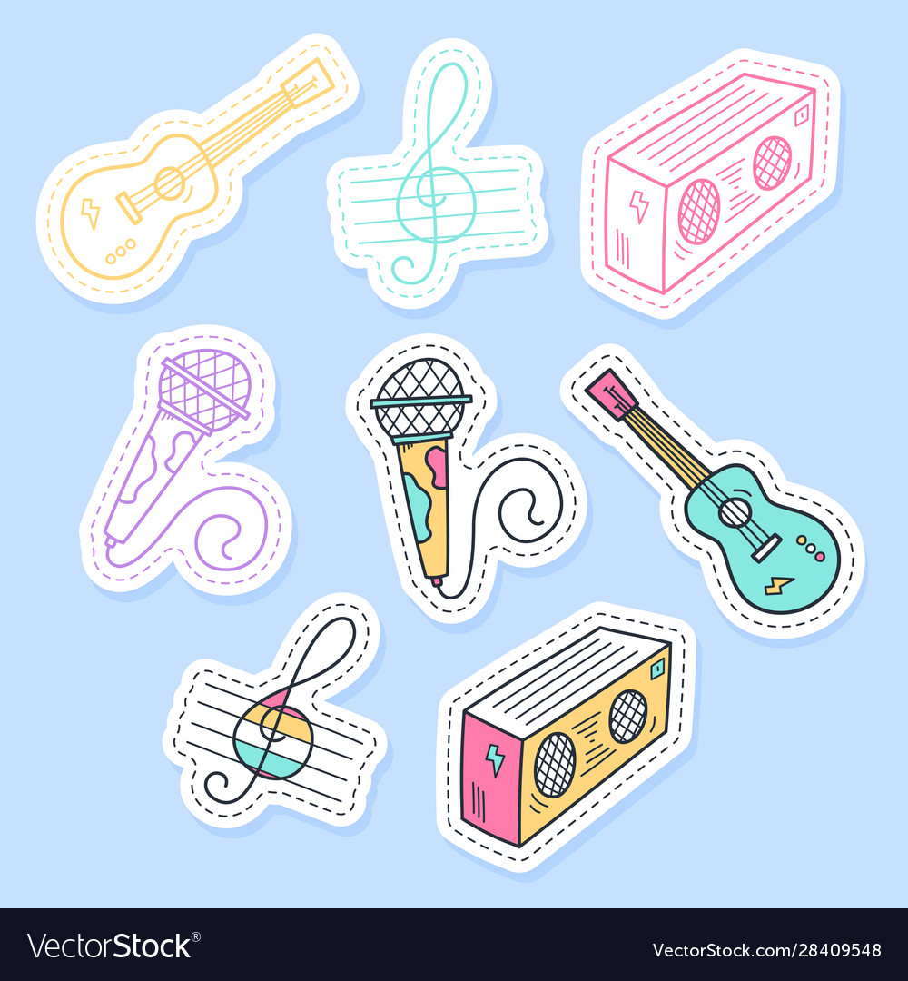 Set music stickers pins patches Royalty Free Vector Image