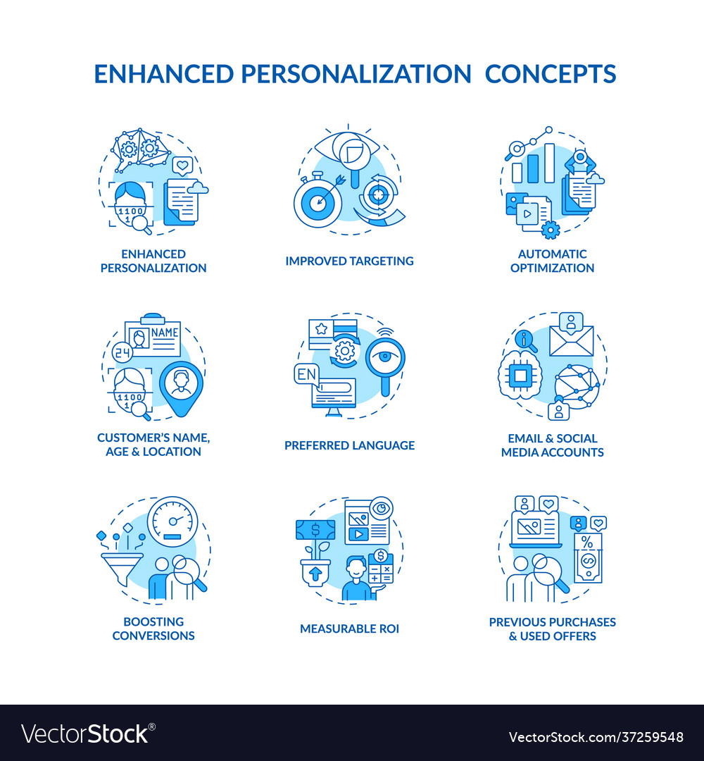 Smart content blue concept icons set vector image Smart content blue concept icons set