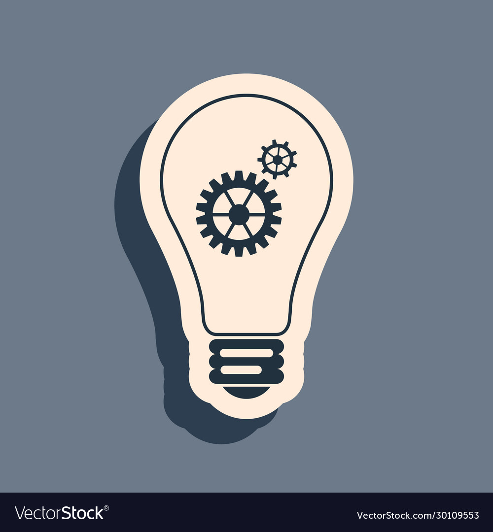 Black light bulb and gear inside icon isolated