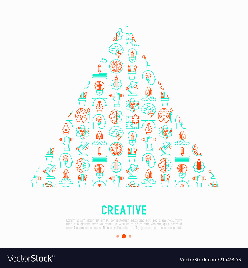 Creative concept in triangle with thin line icons Vector Image Creative concept in triangle with thin line icons