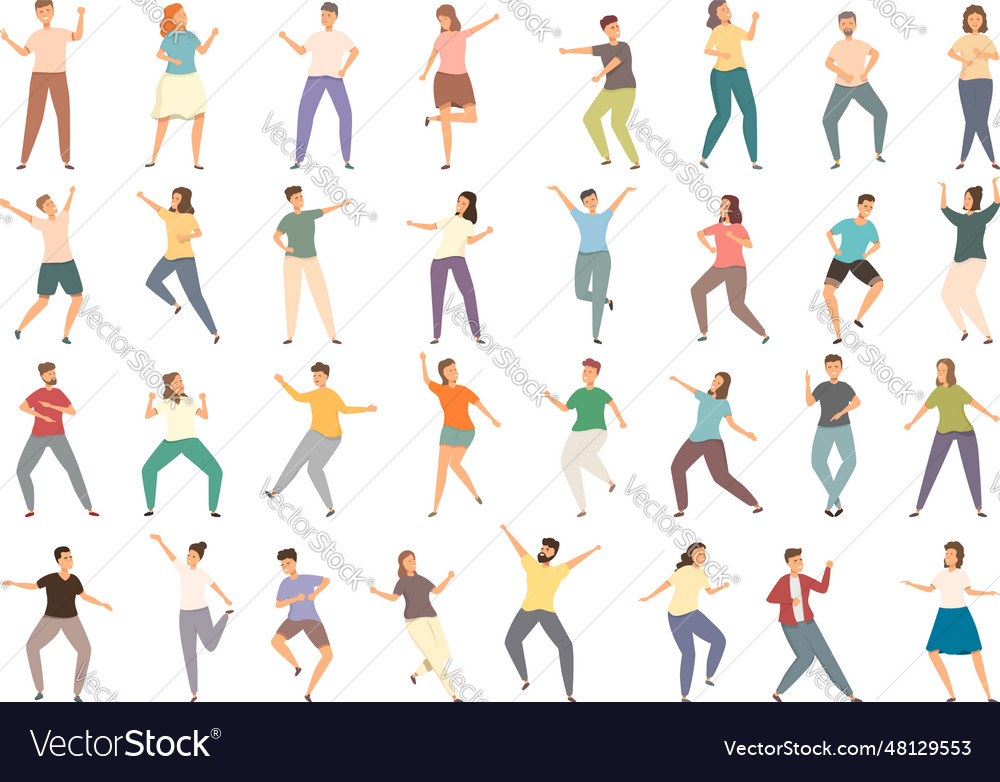 Dancing icons set cartoon dance party Royalty Free Vector