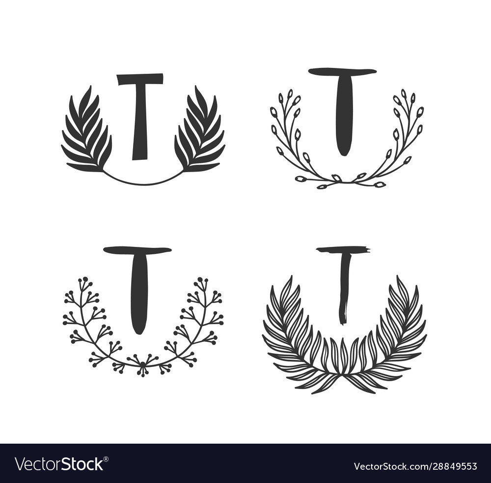 Hand drawn set monogram objects for design use