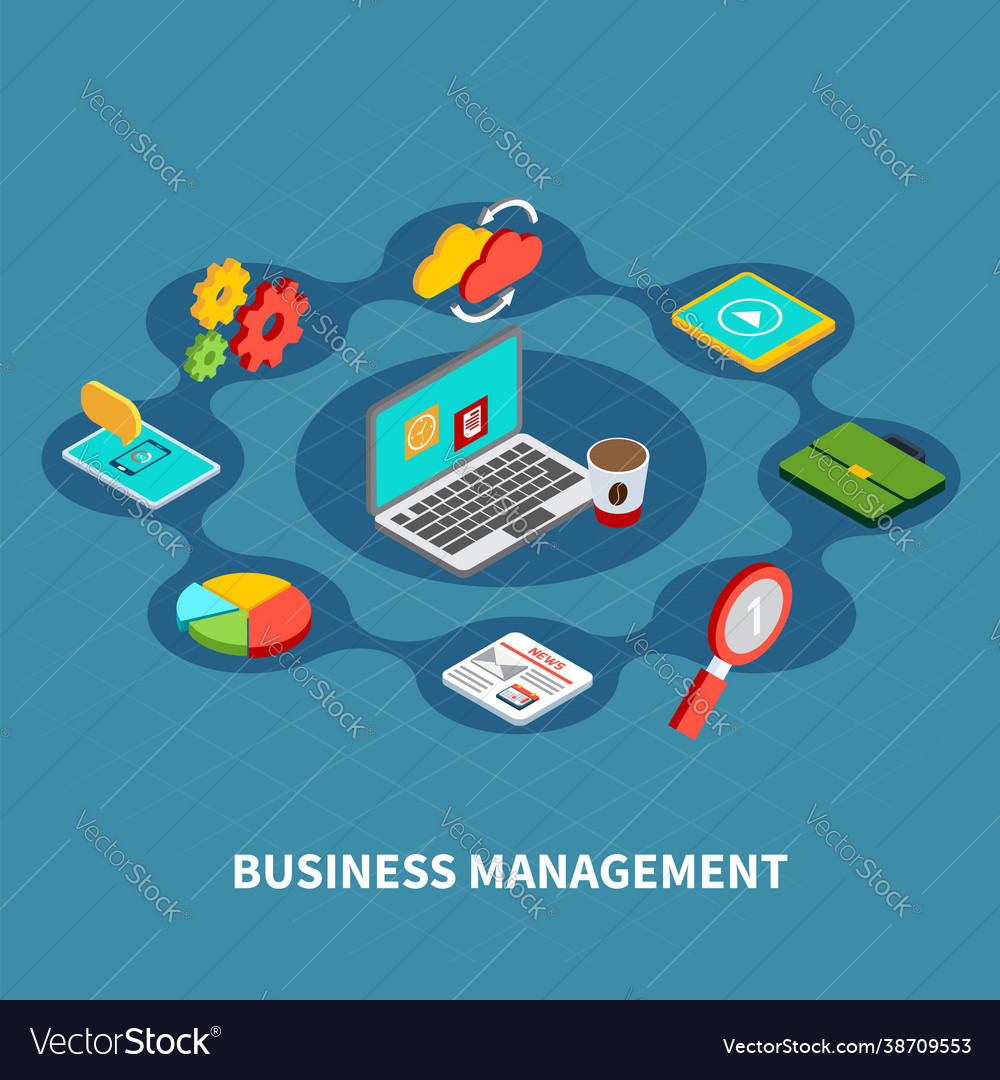 Management round isometric composition vector image Management round isometric composition
