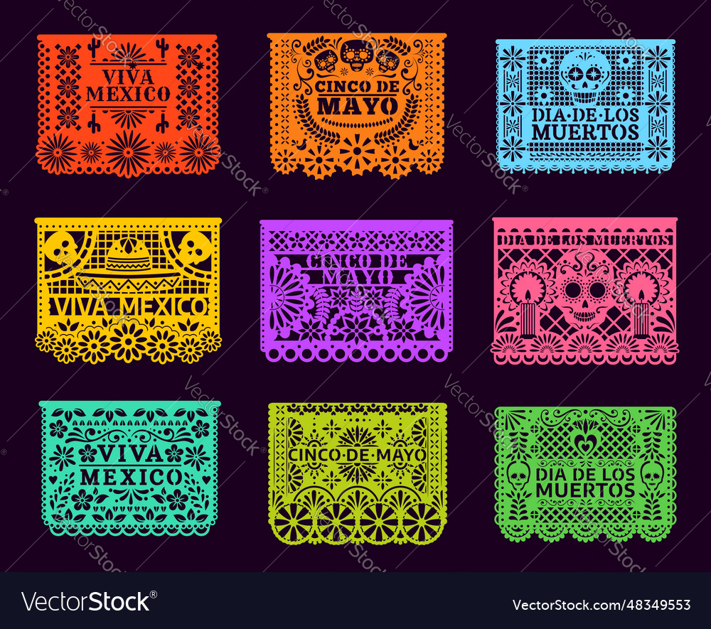 Mexican paper cut holiday flags papel picado Vector Image