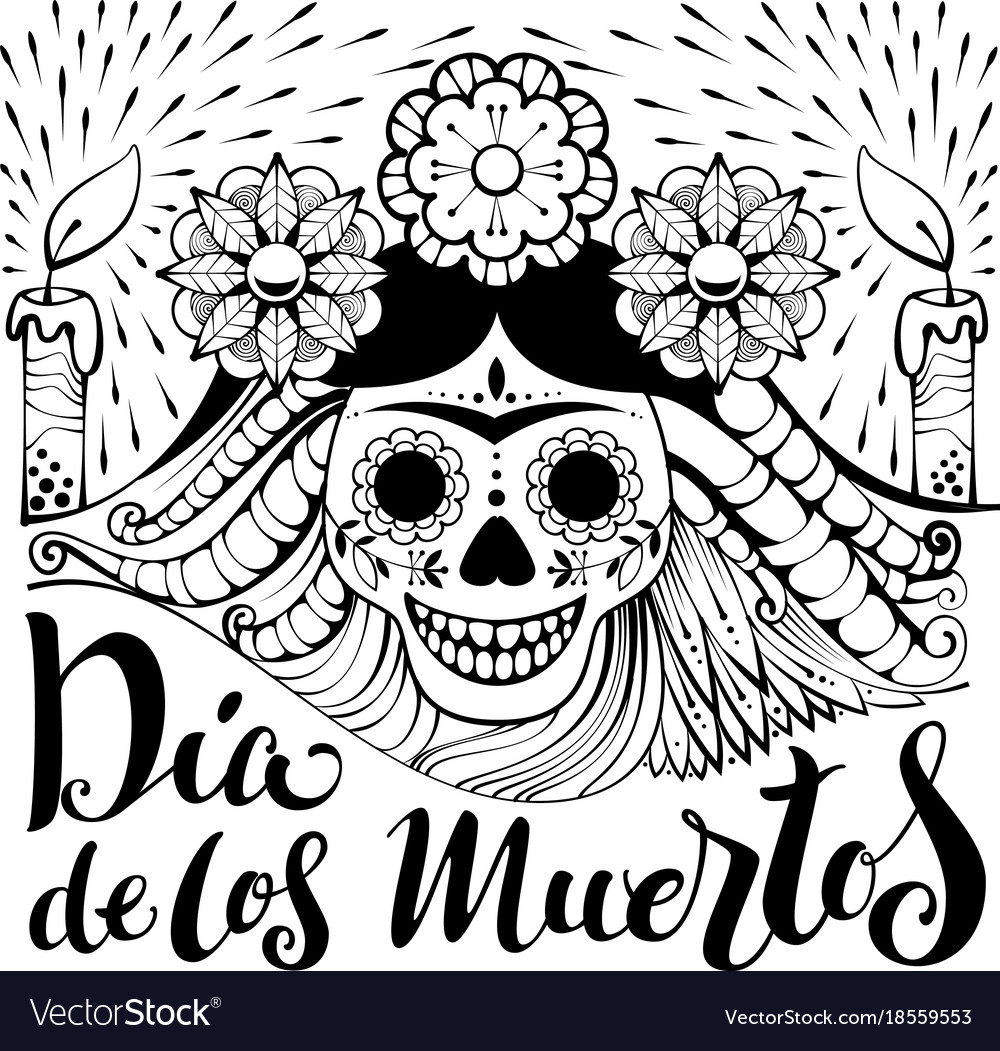 Mexican zentangle dia de los muertos text day of Vector Image