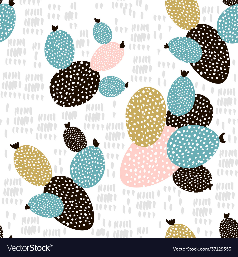 Seamless pattern with cactuses and hand drawn vector image Seamless pattern with cactuses and hand drawn