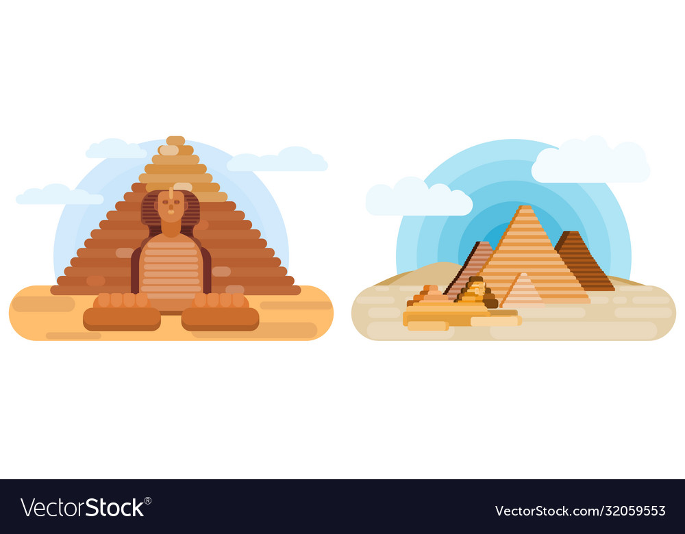 Sphinx and pyramids two flat vector image Sphinx and pyramids two flat
