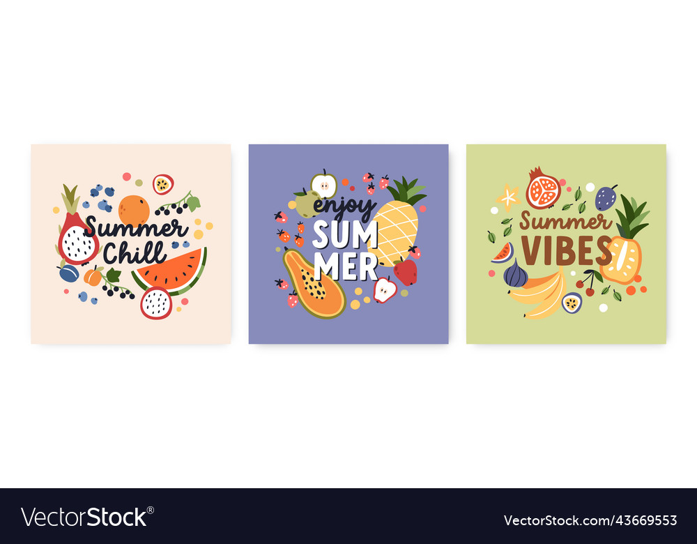 Tropical fruit cards designs with summer quotes Vector Image