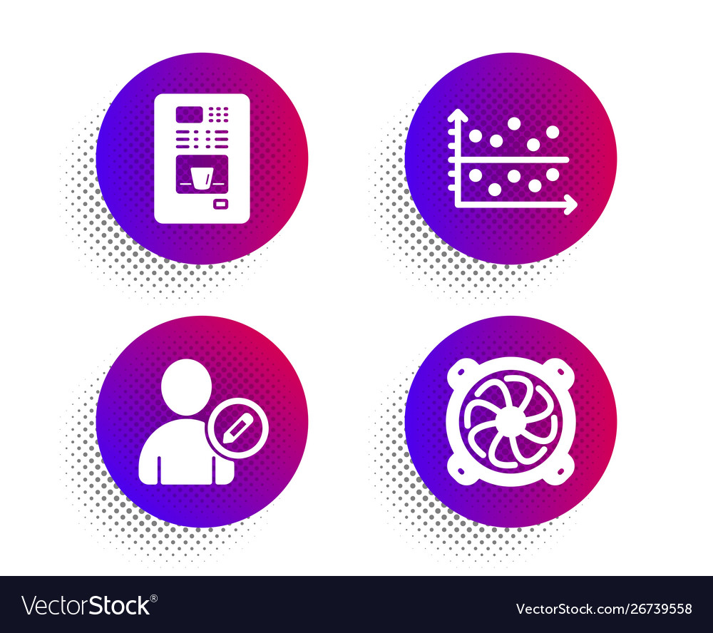 Dot plot edit user and coffee vending icons set vector image Dot plot edit user and coffee vending icons set