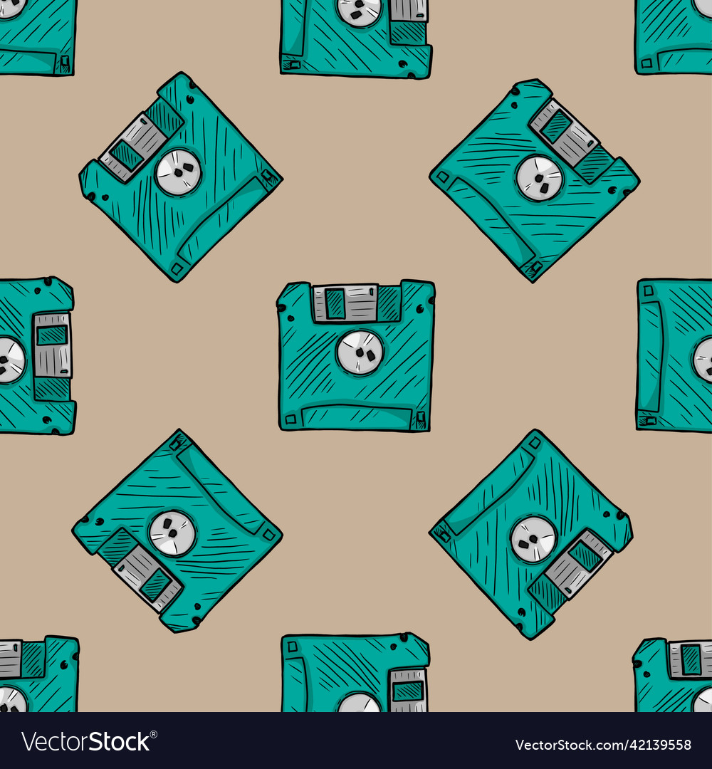 Floppy disk sketch seamless pattern