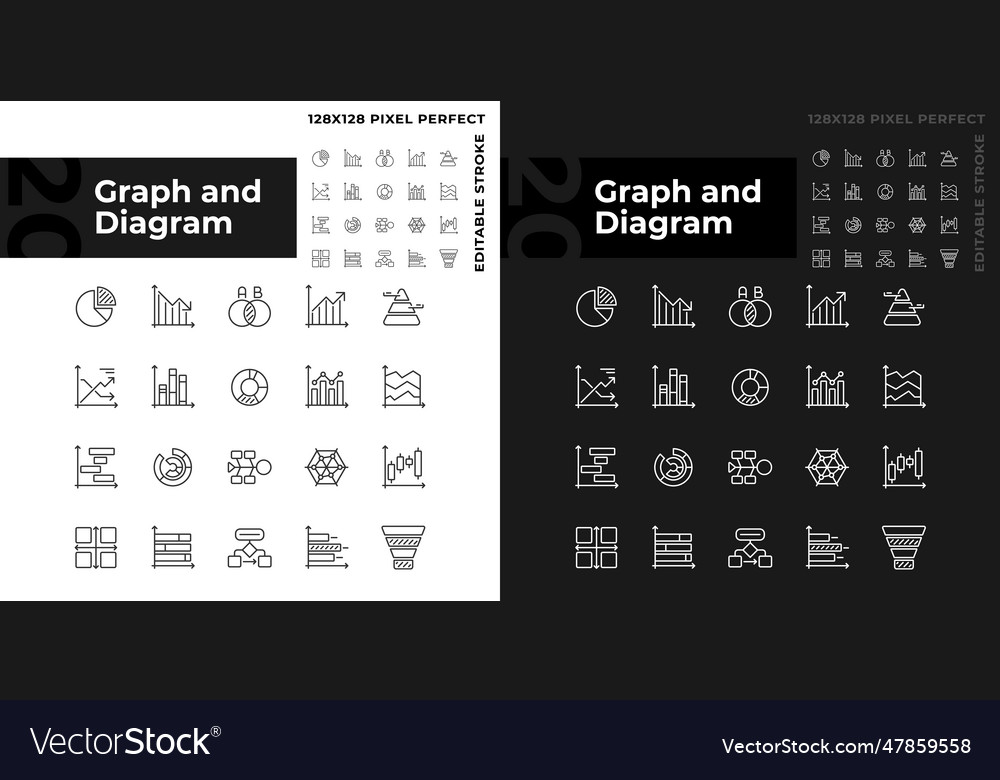 Graph and diagram linear icons set for dark light vector image Graph and diagram linear icons set for dark light