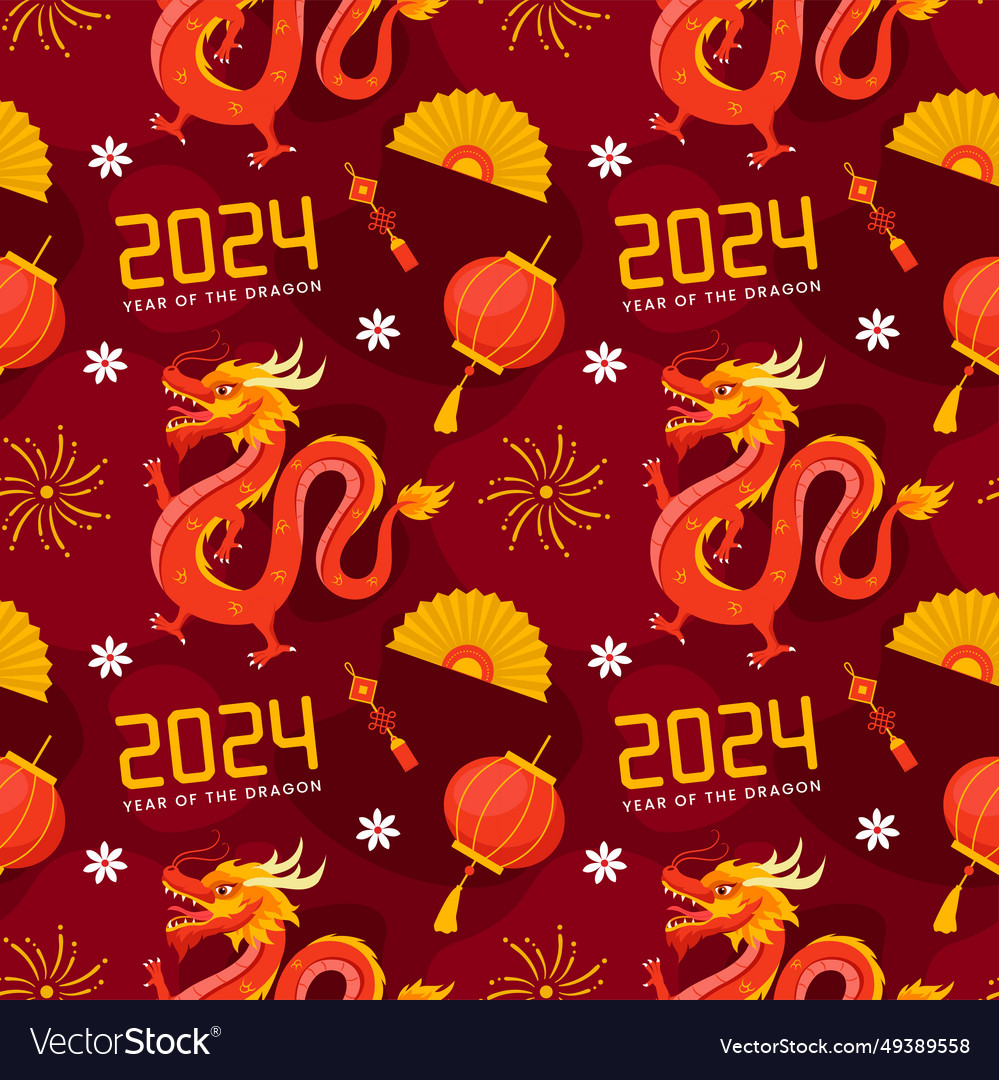 Frohes chinesisches neues Jahr 2024 nahtloses Muster vector image Frohes chinesisches neues Jahr 2024 nahtloses Muster