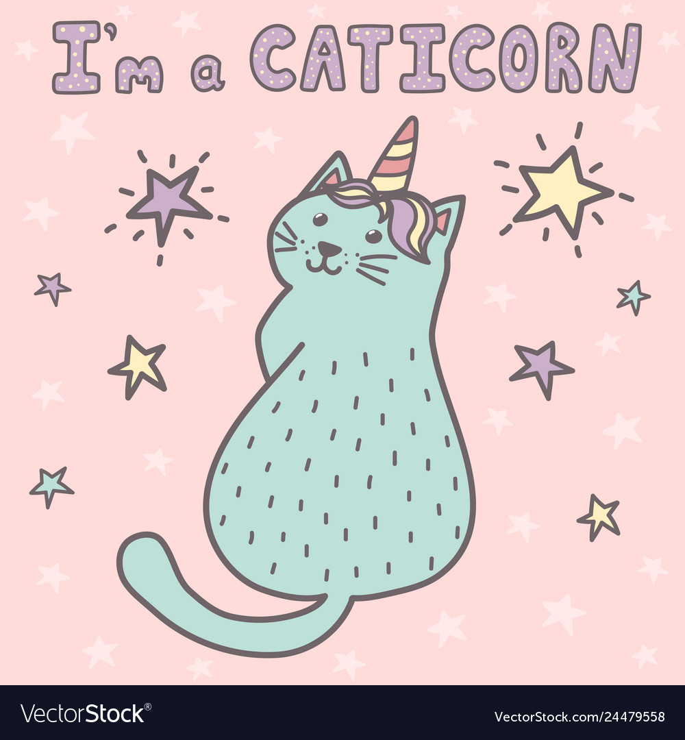 I m a capricorn print cute card with cat unicorn Vector Image