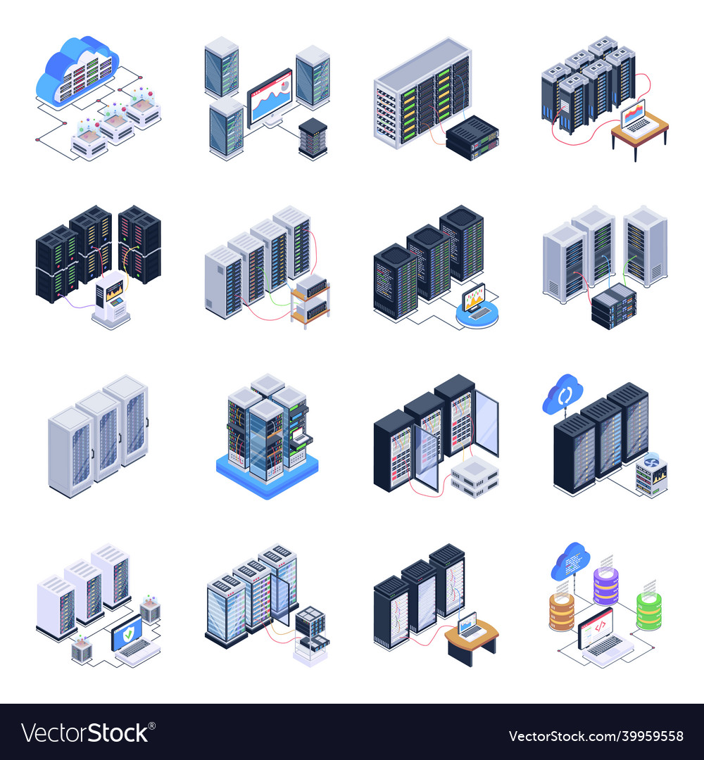 Isometric icons of distributed servers in modern s