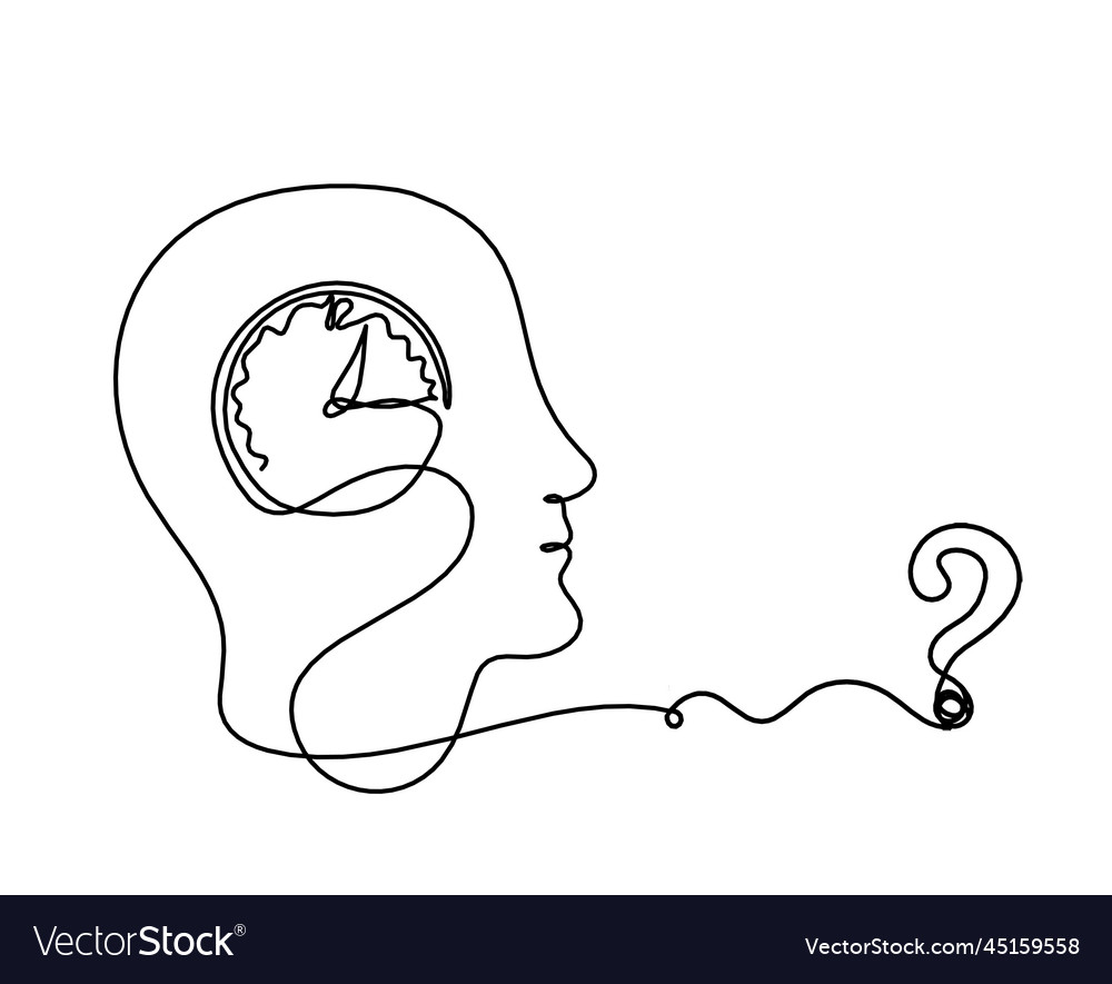 Man silhouette profile with question mark as line