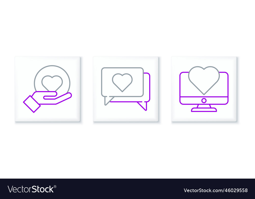 Set line computer monitor with heart hand vector image Set line computer monitor with heart hand