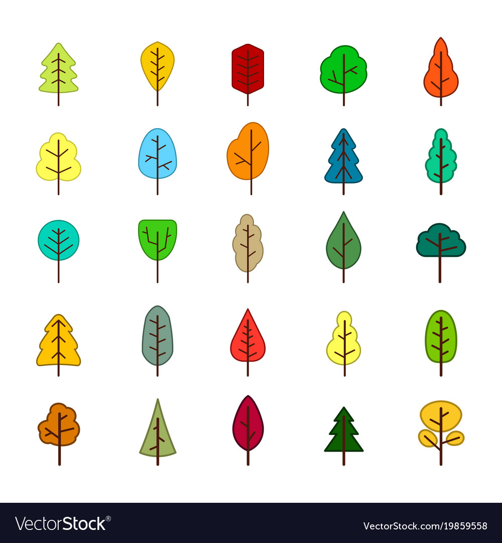 Set of monochrome icons with trees