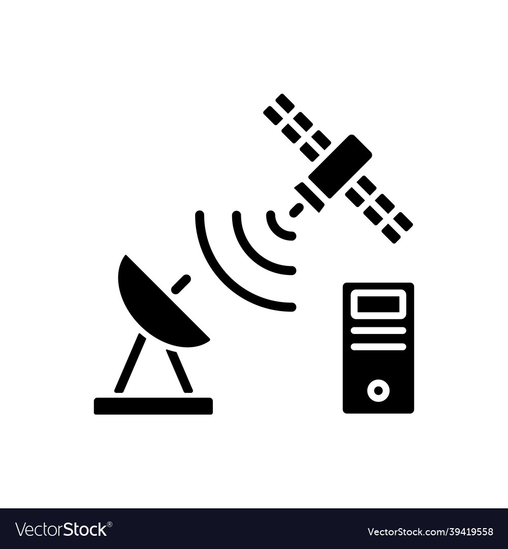 Tcp over satellite black glyph icon Royalty Free Vector