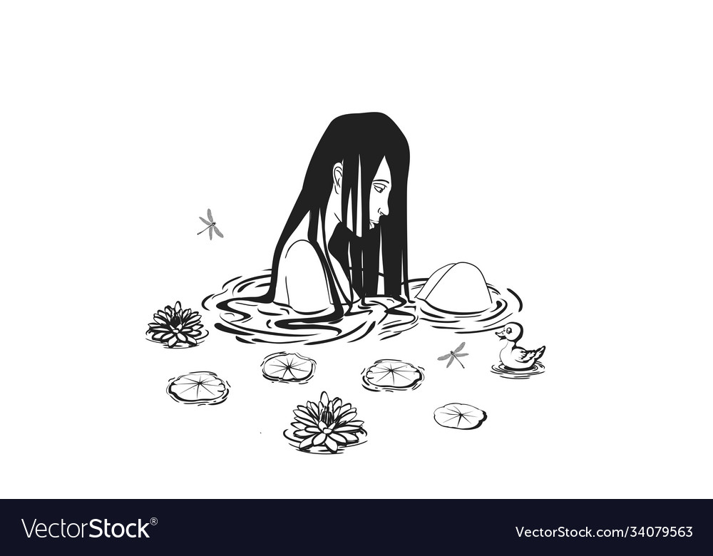 Schöne Mädchen sitzen in Wasser