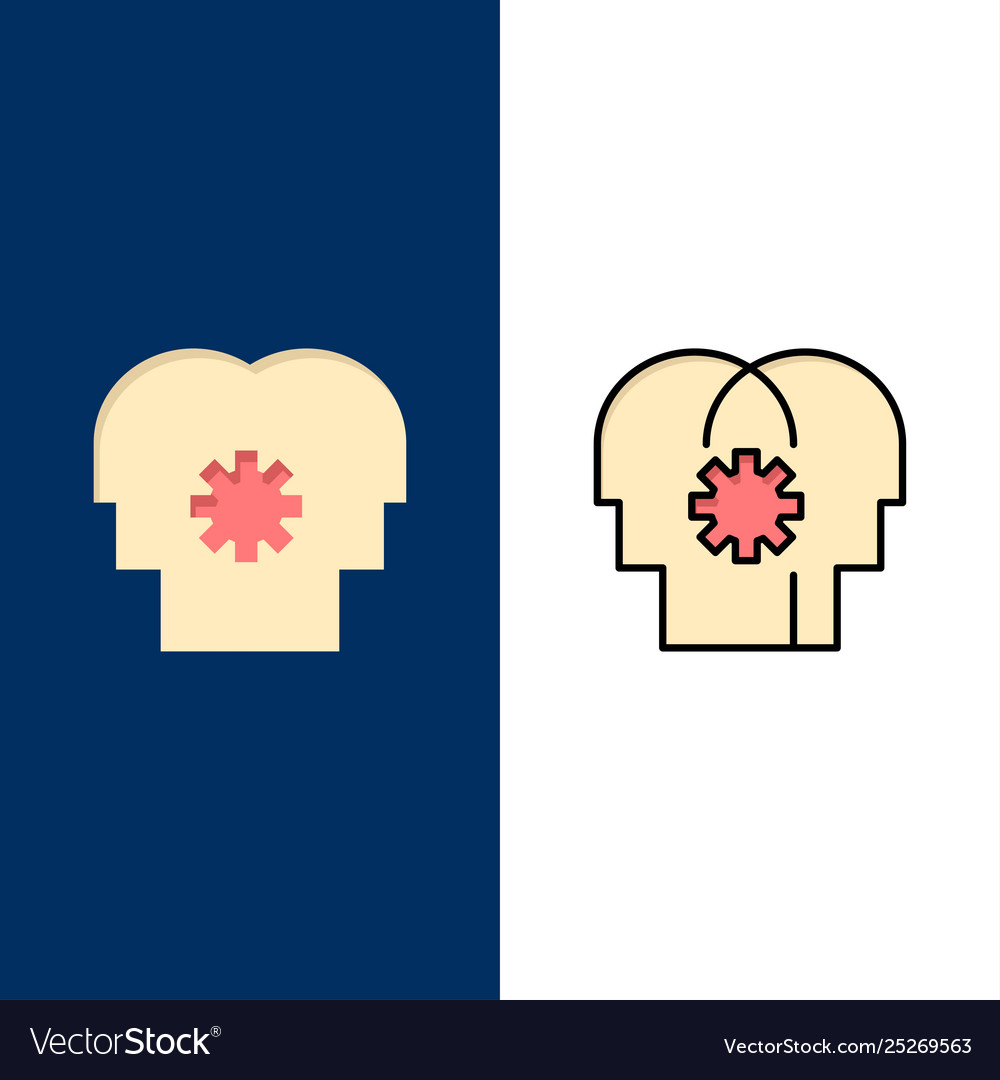Brain control mind setting icons flat and line