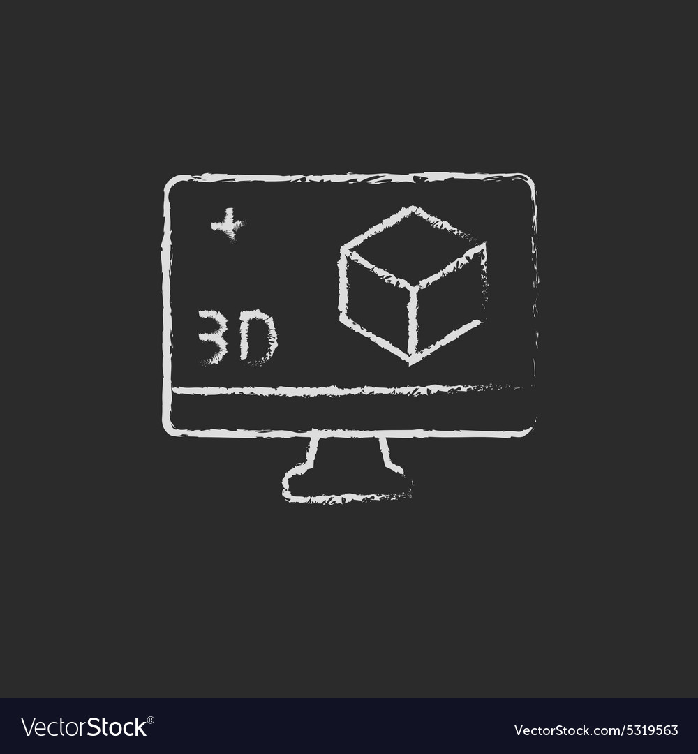 Computer monitor with 3d box drawn in chalk