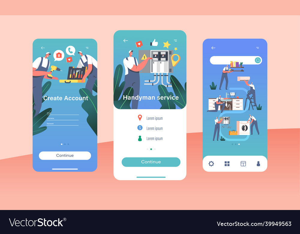 Create account handyman service mobile app page Vector Image Create account handyman service mobile app page
