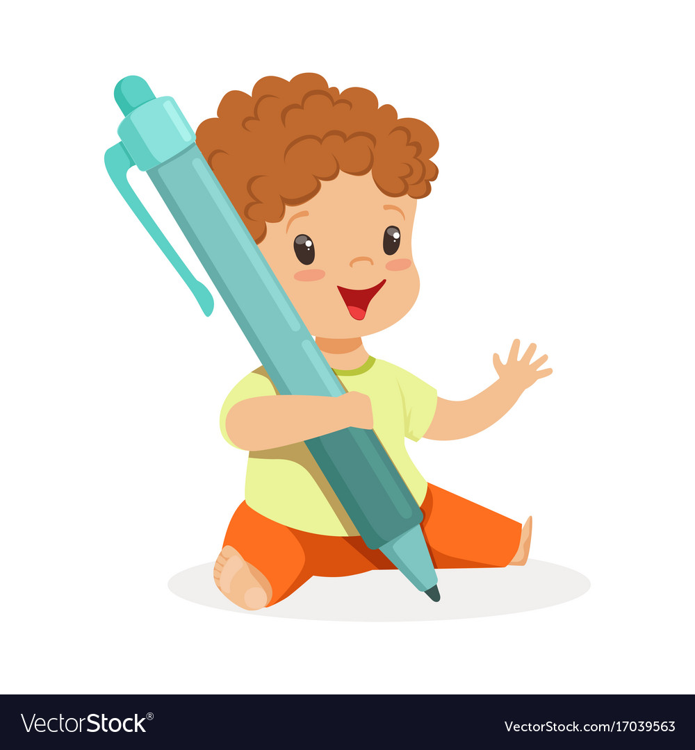 Cute little boy sitting on floor and holding a Vector Image