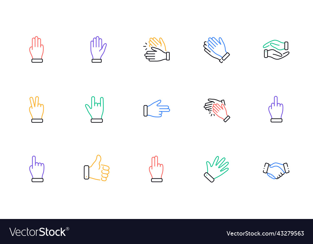 Hand gestures line icons handshake clapping vector image Hand gestures line icons handshake clapping